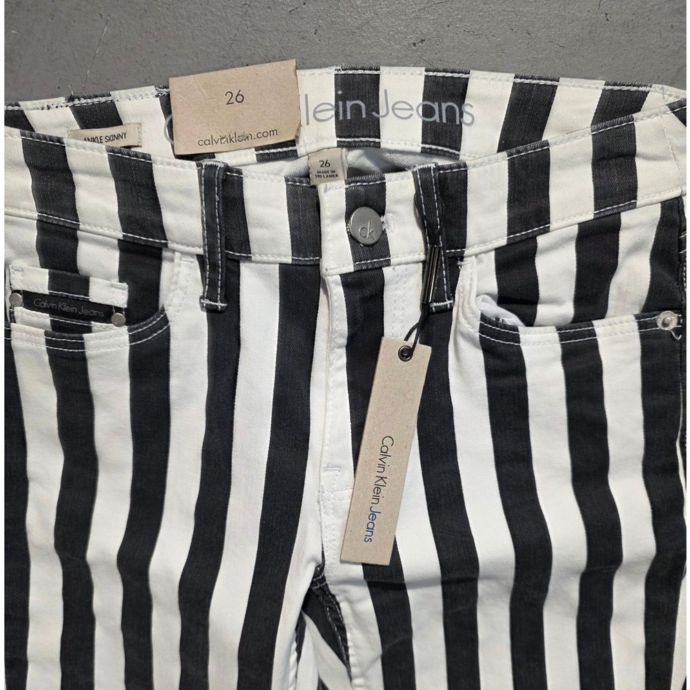 Calvin Klein Jeans Black White Stripe Ankle Skinny Womens Size 26 Pants - Picture 5 of 8